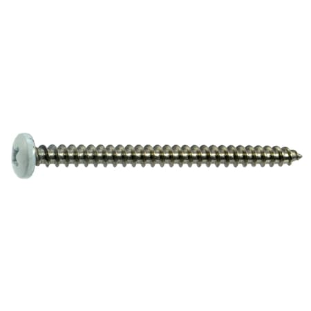 Sheet Metal Screw, #10 X 2-1/2 In, Painted 18-8 Stainless Steel Pan Head Phillips Drive, 8 PK